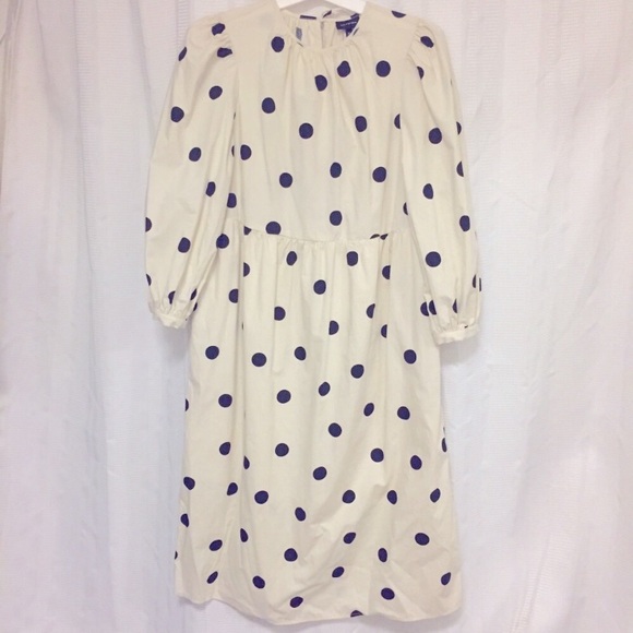 NWOT New Oversized Polka Dot Dress Parachute Puff Sleeve Ecru Black Midi Maxi XS - Picture 6 of 10